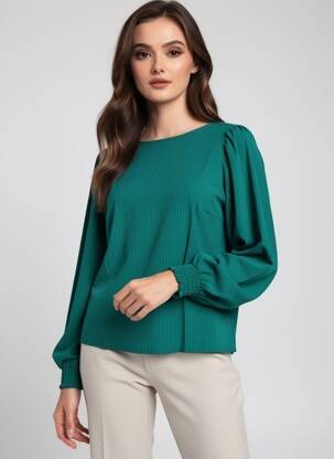 Top guler rotund mâneci lungi verde KAFFE femeie