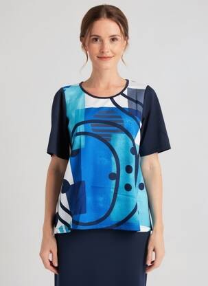 Top țesătură crep mâneci scurte albastru G!OZE femeie