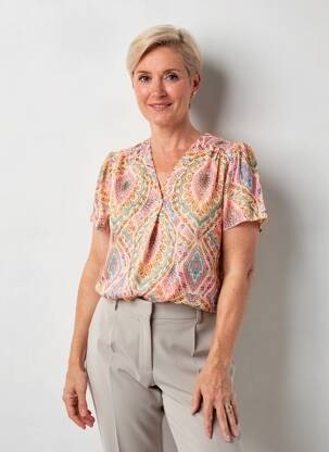 Top țesătură crep mâneci scurte bej JULIE GUERLANDE femeie