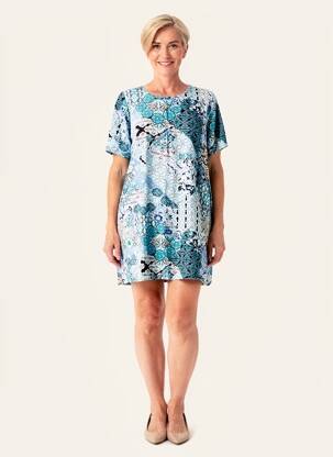 Rochie scurtă imprimeu floral mâneci scurte albastru ZHENZI femeie