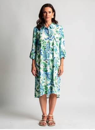 Rochie midi croială fluidă mâneci scurte albastru ZHENZI femeie