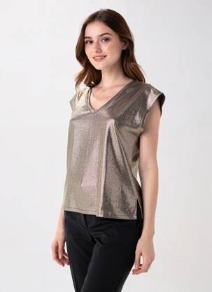 Top elasticitate mâneci scurte auriu PIECES femeie