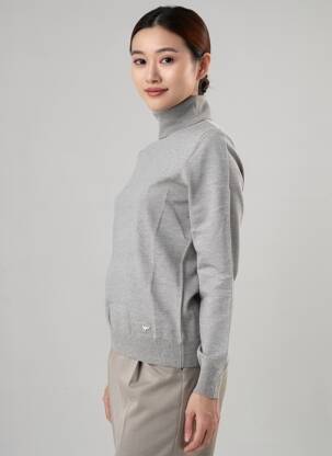 Pulover cu guler înalt croială dreaptă mâneci lungi gri LPB LES PETITES BOMBES  femeie