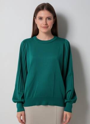 Pulover guler rotund mâneci lungi verde KAFFE femeie