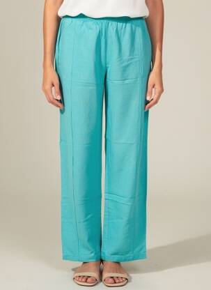 Pantalon larg țesătură poplin mărime normală albastru G!OZE femeie