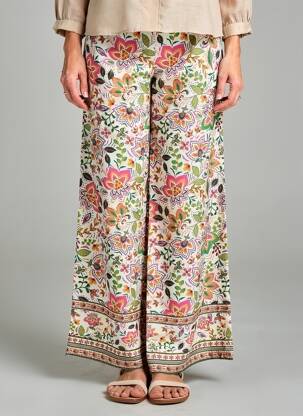 Pantalon larg țesătură crep mărime normală verde JULIE GUERLANDE femeie