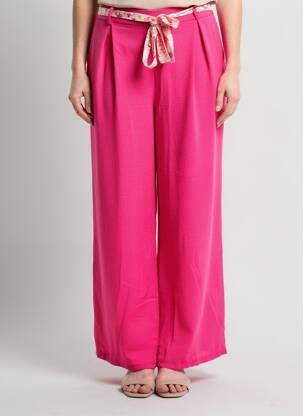 Pantalon larg țesătură crep mărime normală roz MILY femeie