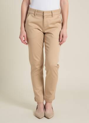 Pantalon slim țesătură poplin mărime normală bej KAFFE femeie