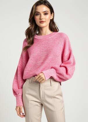 Pulover țesătură melanj mâneci lungi roz KAFFE femeie