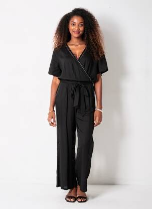 Salopetă-pantalon țesătură crep mâneci scurte negru FREEMAN T.PORTER femeie