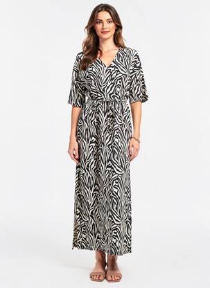Rochie lungă mâneci scurte mâneci scurte negru KAFFE femeie