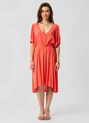 Rochie midi croială fluidă mâneci scurte portocalie KAFFE femeie