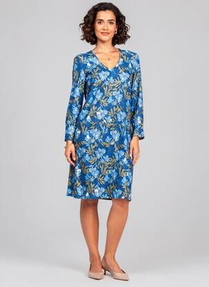 Rochie scurtă imprimeu floral mâneci 3/4 albastru LE PETIT BAIGNEUR femeie