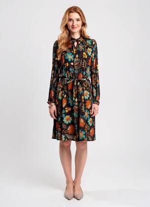 Rochie midi imprimeu floral mâneci lungi negru LE PETIT BAIGNEUR femeie
