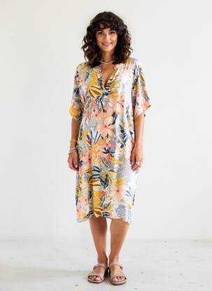 Rochie midi croială fluidă mâneci scurte bej LE PETIT BAIGNEUR femeie