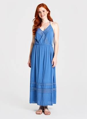 Rochie lungă croială cambrată bretele subțiri albastru FREEMAN T.PORTER femeie
