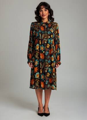 Rochie midi croială fluidă mâneci lungi negru LE PETIT BAIGNEUR femeie