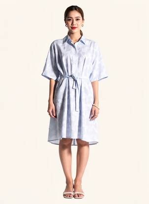 Rochie midi mâneci scurte mâneci scurte albastru PAKO LITTO femeie