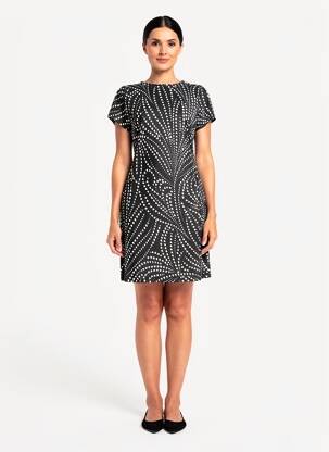 Rochie midi imprimeu fantezie mâneci scurte negru LA FEE MARABOUTEE femeie