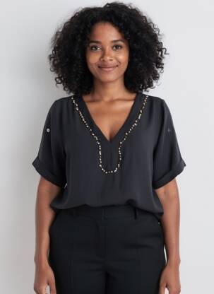 Top mâneci scurte mâneci scurte negru MOLLY BRACKEN femeie