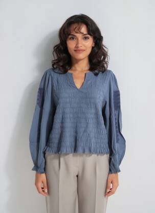 Top mâneci lungi mâneci lungi albastru INDI & COLD femeie