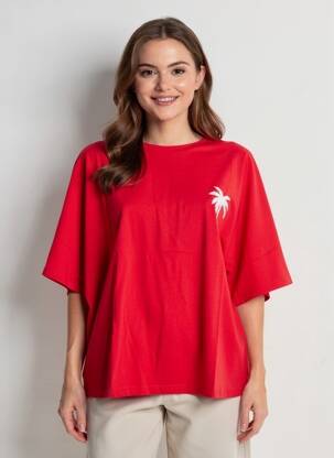Tricou croială dreaptă mâneci scurte roșu LILI SIDONIO femeie