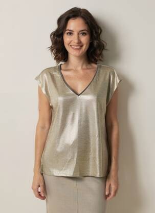 Tricou guler în v mâneci scurte auriu MOLLY BRACKEN femeie