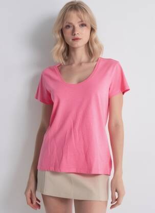 Tricou croială cambrată mâneci scurte roz HAPPY femeie