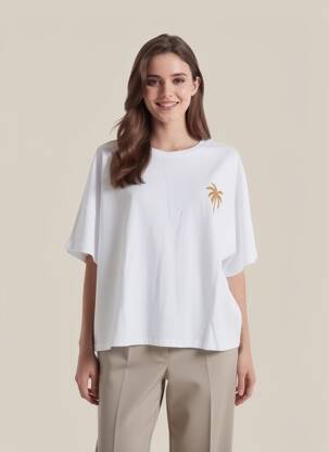 Tricou croială dreaptă mâneci scurte alb LILI SIDONIO femeie