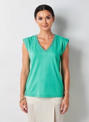 Tricou guler în v mâneci scurte verde MOLLY BRACKEN femeie