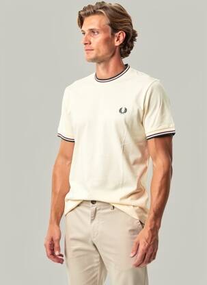 Tricou broderie mâneci scurte bej FRED PERRY bărbat