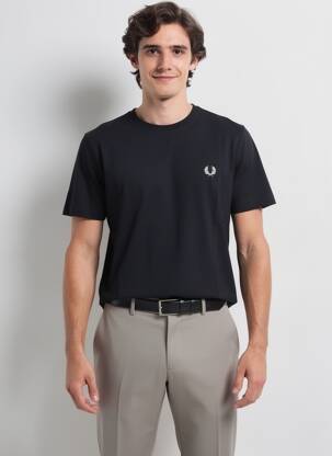Tricou broderie mâneci scurte negru FRED PERRY bărbat