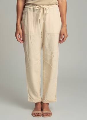 Pantalon drept talie elastică mărime normală bej INDI & COLD femeie