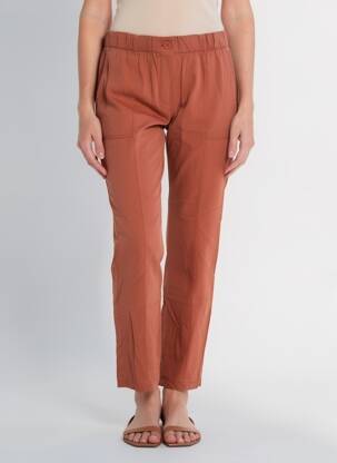 Pantalon drept țesătură poplin mărime normală portocalie LA FEE MARABOUTEE femeie