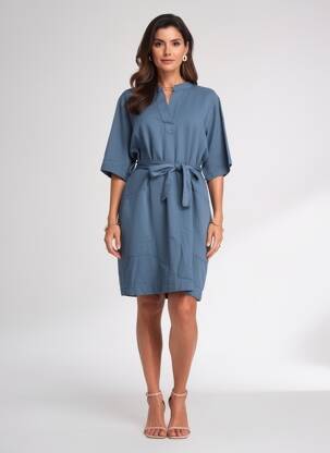Rochie midi mâneci scurte mâneci scurte albastru PAKO LITTO femeie