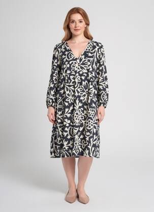 Rochie midi imprimeu fantezie mâneci lungi albastru LA FEE MARABOUTEE femeie