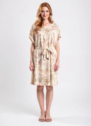 Rochie midi imprimeu fantezie mâneci scurte bej LA FEE MARABOUTEE femeie