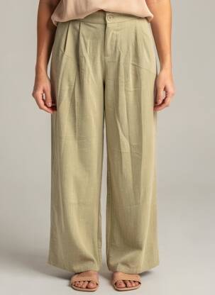 Pantalon larg țesătură poplin mărime normală verde MOLLY BRACKEN femeie