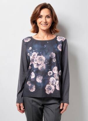 Tricou imprimeu fantezie mâneci lungi gri BARBARA LEBEK femeie