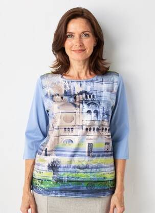 Tricou mâneci 3/4 mâneci 3/4 albastru BARBARA LEBEK femeie