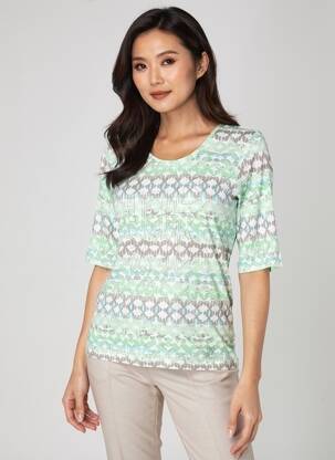 Tricou imprimeu fantezie mâneci scurte verde BARBARA LEBEK femeie