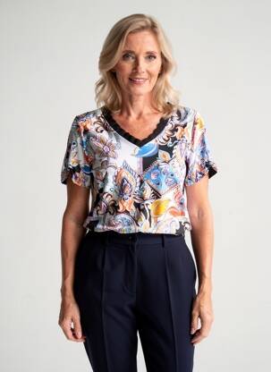 Tricou imprimeu fantezie mâneci scurte albastru CONCEPT K femeie