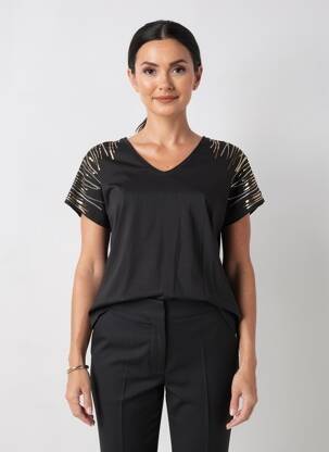 Tricou croială dreaptă mâneci scurte negru ABRIL femeie
