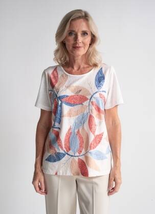 Tricou imprimeu fantezie mâneci scurte alb PLURIELLES femeie
