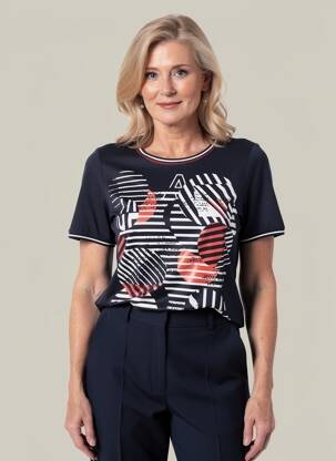 Tricou imprimeu fantezie mâneci scurte albastru BARBARA LEBEK femeie