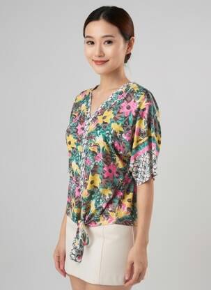 Tricou imprimeu fantezie mâneci scurte verde LOLA ESPELETA femeie