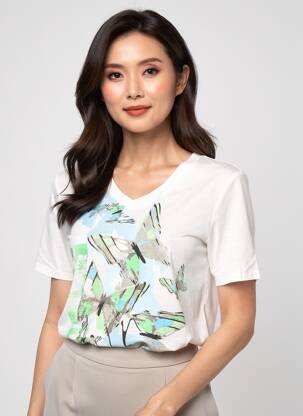Tricou imprimeu fantezie mâneci scurte alb BARBARA LEBEK femeie