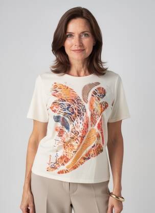 Tricou imprimeu fantezie mâneci scurte bej BARBARA LEBEK femeie