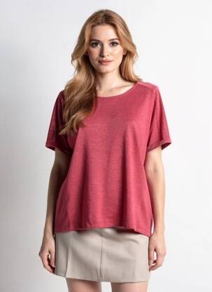 Tricou croială dreaptă mâneci scurte roșu C'EST BEAU LA VIE femeie