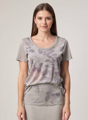 Tricou imprimeu fantezie mâneci scurte maro CPM femeie